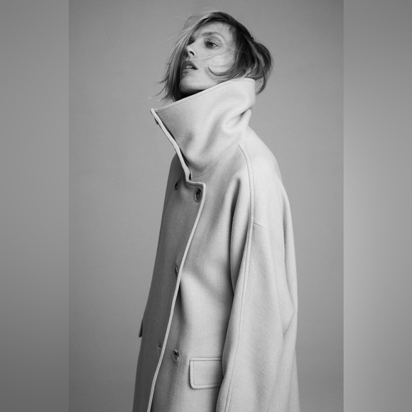 Zara Beige Wool Blend Oversized Coat - Picture 4 of 16